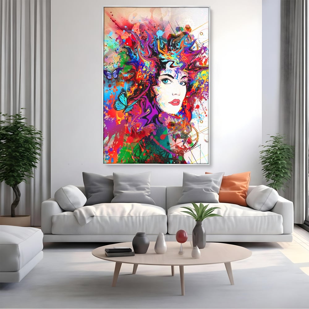 Tablou Canvas Premium, LuxCanva® G1081, Energia Creativitatii, Explozie, Culoare, Haos, Femeie, Privire, Artistic, Expozitie, Living, Dormitor