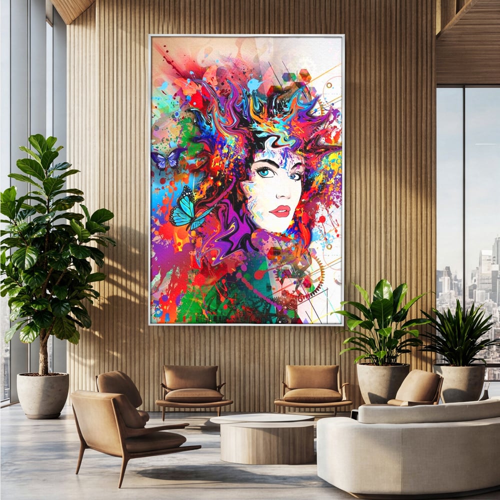 Tablou Canvas Premium, LuxCanva® G1081, Energia Creativitatii, Explozie, Culoare, Haos, Femeie, Privire, Artistic, Expozitie, Living, Dormitor