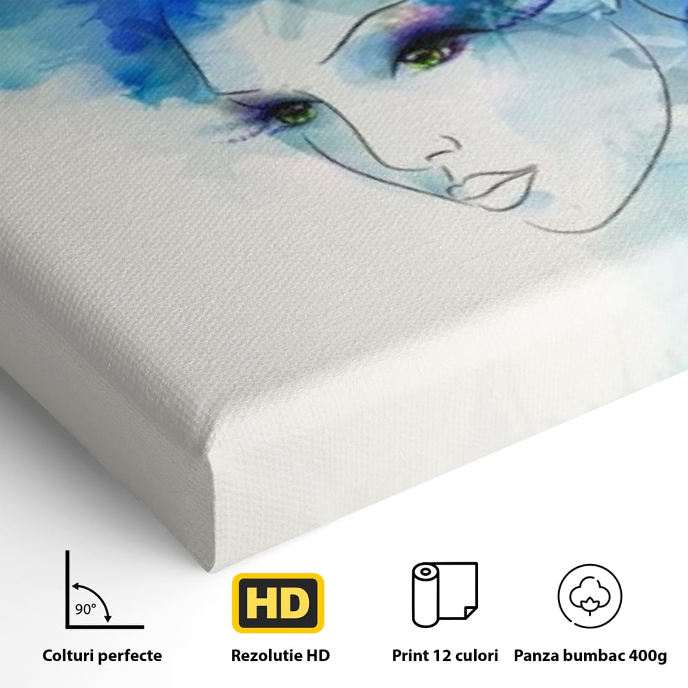 Tablou Canvas Premium, LuxCanva® G1082, Vis Albastru, Flori, Portret, Gratie, Nuanta, Rafinata, Delicatete, Podium, Fotomodel, Living, Dormitor