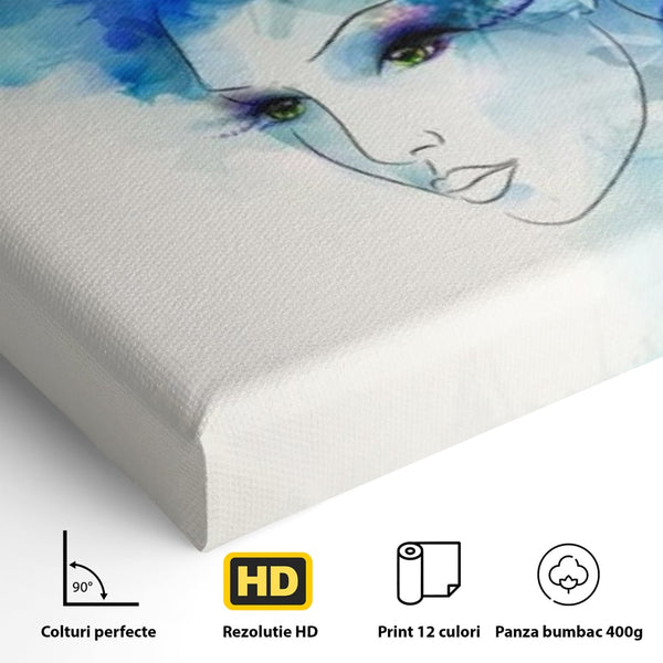 Tablou Canvas Premium, LuxCanva® G1082, Vis Albastru, Flori, Portret, Gratie, Nuanta, Rafinata, Delicatete, Podium, Fotomodel, Living, Dormitor