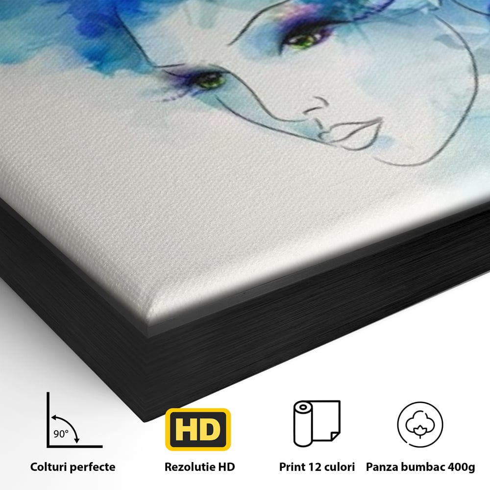 Tablou Canvas Premium, LuxCanva® G1082, Vis Albastru, Flori, Portret, Gratie, Nuanta, Rafinata, Delicatete, Podium, Fotomodel, Living, Dormitor