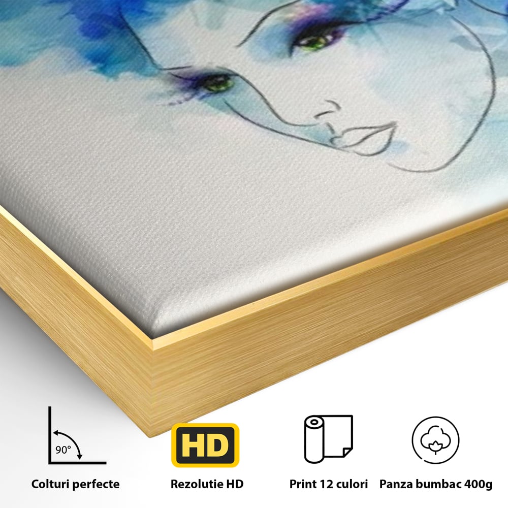 Tablou Canvas Premium, LuxCanva® G1082, Vis Albastru, Flori, Portret, Gratie, Nuanta, Rafinata, Delicatete, Podium, Fotomodel, Living, Dormitor