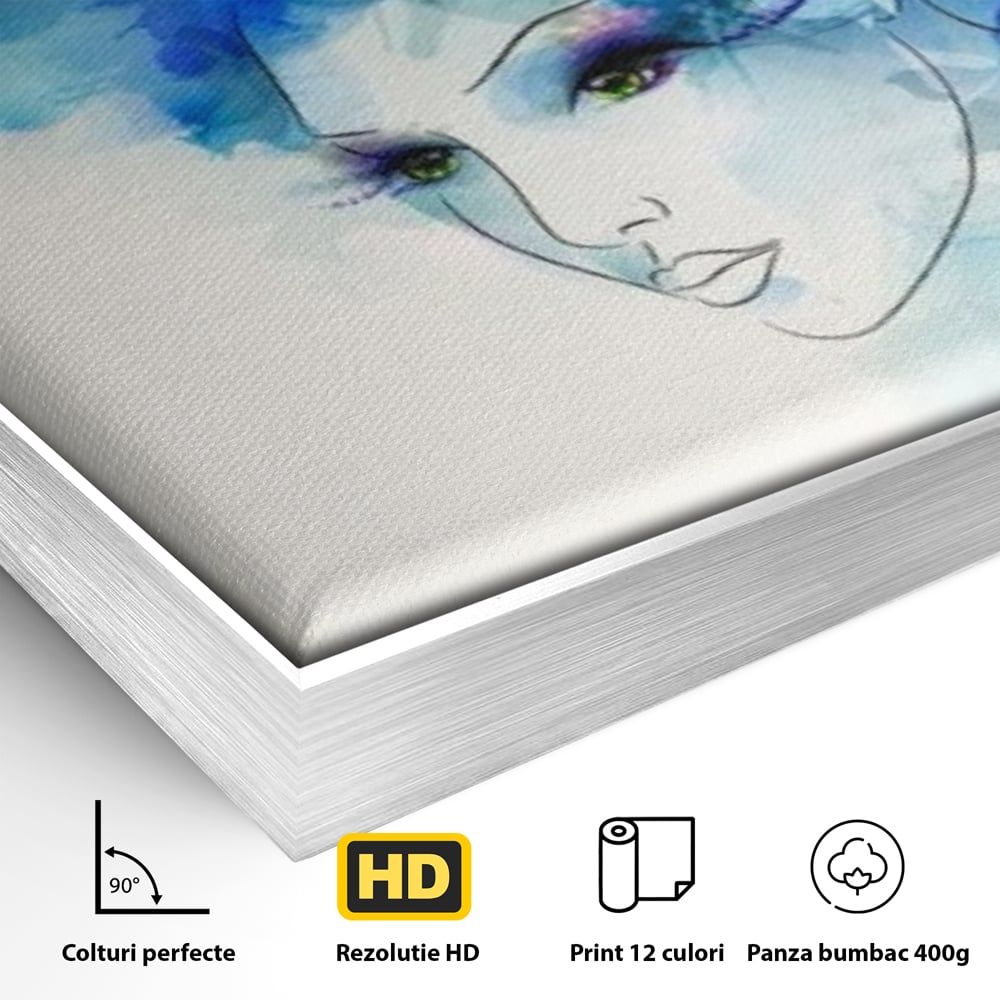 Tablou Canvas Premium, LuxCanva® G1082, Vis Albastru, Flori, Portret, Gratie, Nuanta, Rafinata, Delicatete, Podium, Fotomodel, Living, Dormitor