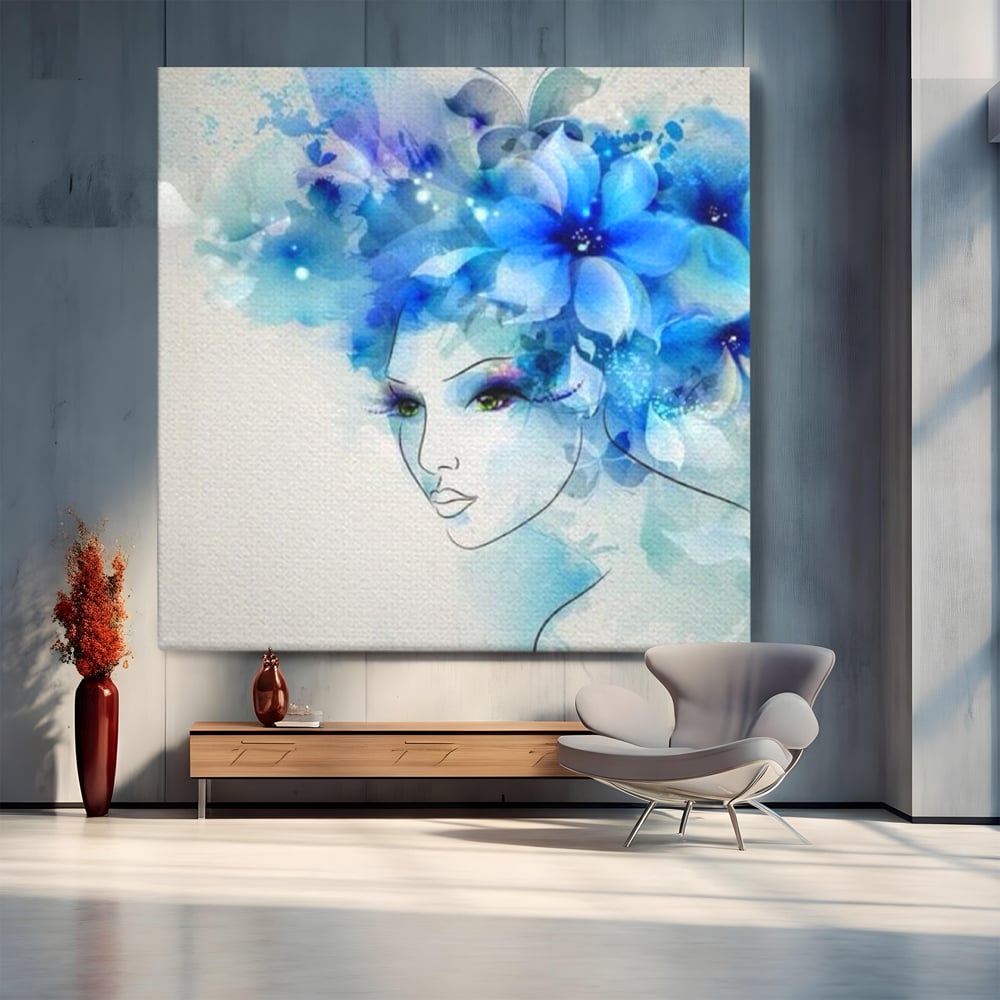 Tablou Canvas Premium, LuxCanva® G1082, Vis Albastru, Flori, Portret, Gratie, Nuanta, Rafinata, Delicatete, Podium, Fotomodel, Living, Dormitor
