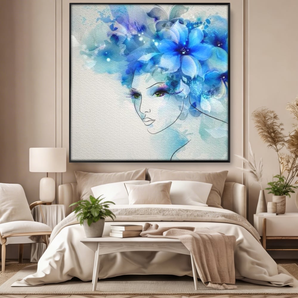 Tablou Canvas Premium, LuxCanva® G1082, Vis Albastru, Flori, Portret, Gratie, Nuanta, Rafinata, Delicatete, Podium, Fotomodel, Living, Dormitor