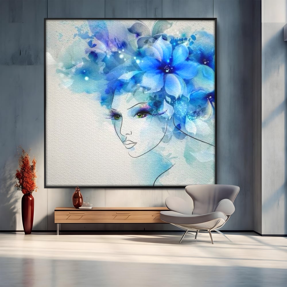 Tablou Canvas Premium, LuxCanva® G1082, Vis Albastru, Flori, Portret, Gratie, Nuanta, Rafinata, Delicatete, Podium, Fotomodel, Living, Dormitor