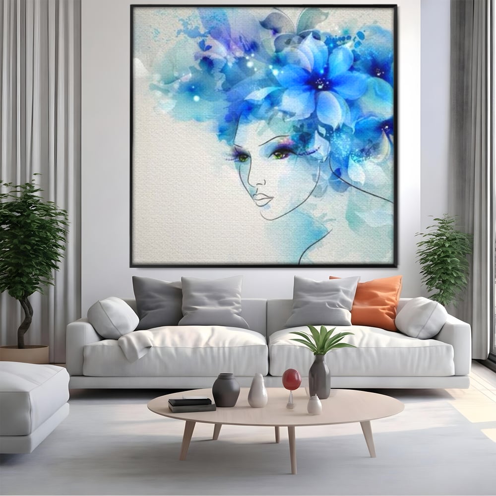 Tablou Canvas Premium, LuxCanva® G1082, Vis Albastru, Flori, Portret, Gratie, Nuanta, Rafinata, Delicatete, Podium, Fotomodel, Living, Dormitor