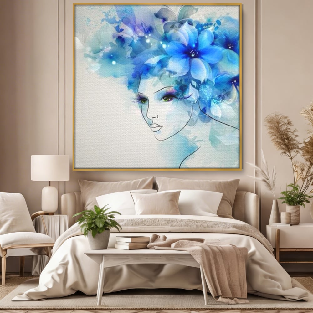Tablou Canvas Premium, LuxCanva® G1082, Vis Albastru, Flori, Portret, Gratie, Nuanta, Rafinata, Delicatete, Podium, Fotomodel, Living, Dormitor