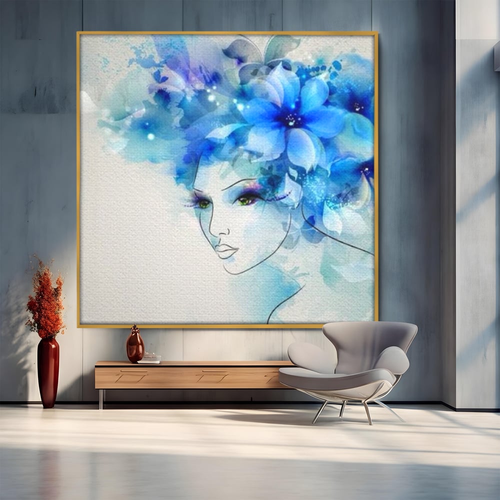 Tablou Canvas Premium, LuxCanva® G1082, Vis Albastru, Flori, Portret, Gratie, Nuanta, Rafinata, Delicatete, Podium, Fotomodel, Living, Dormitor