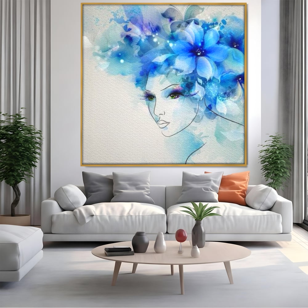 Tablou Canvas Premium, LuxCanva® G1082, Vis Albastru, Flori, Portret, Gratie, Nuanta, Rafinata, Delicatete, Podium, Fotomodel, Living, Dormitor