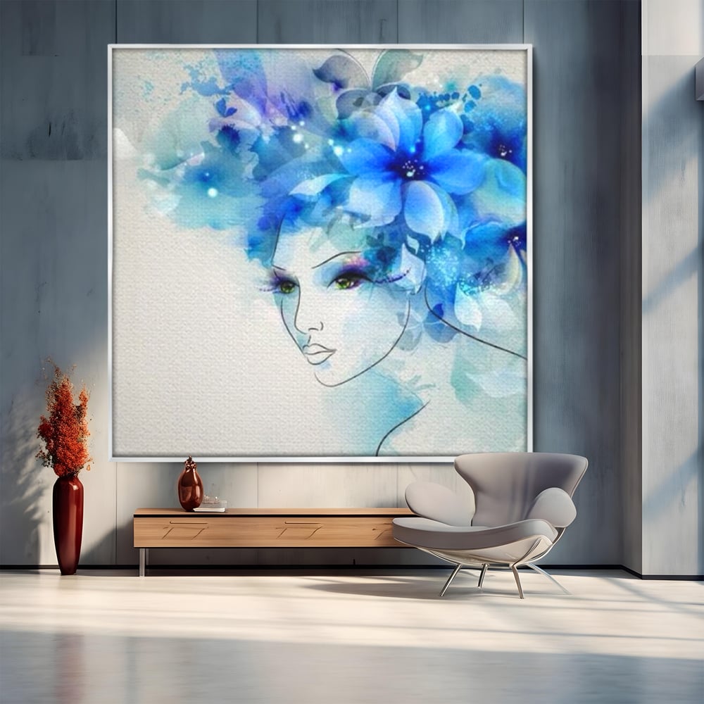 Tablou Canvas Premium, LuxCanva® G1082, Vis Albastru, Flori, Portret, Gratie, Nuanta, Rafinata, Delicatete, Podium, Fotomodel, Living, Dormitor