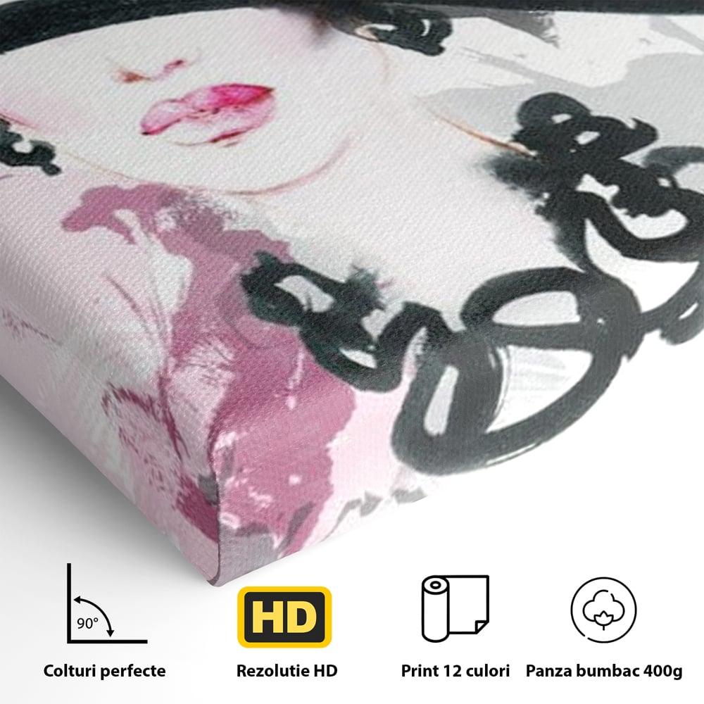 Tablou Canvas Premium, LuxCanva® G1083, Chic si Elegant, Palarie, Accesoriu, Colier, Roz, Sofisticata, Stil, Fashion, Lady, Bijuterie, Living, Dormitor