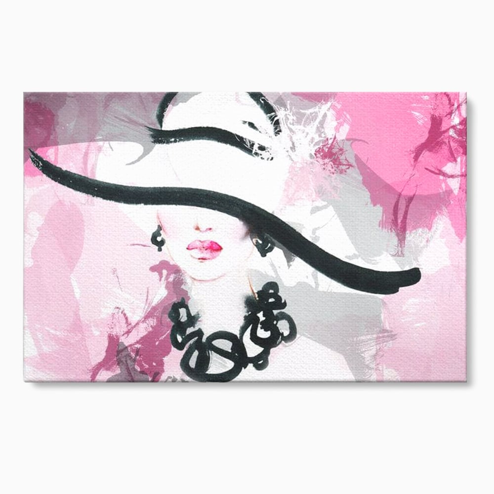 Tablou Canvas Premium, LuxCanva® G1083, Chic si Elegant, Palarie, Accesoriu, Colier, Roz, Sofisticata, Stil, Fashion, Lady, Bijuterie, Living, Dormitor