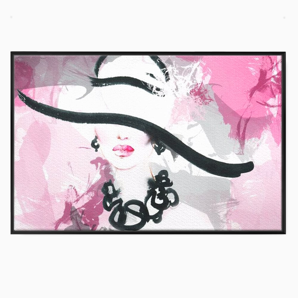 Tablou Canvas Premium, LuxCanva® G1083, Chic si Elegant, Palarie, Accesoriu, Colier, Roz, Sofisticata, Stil, Fashion, Lady, Bijuterie, Living, Dormitor