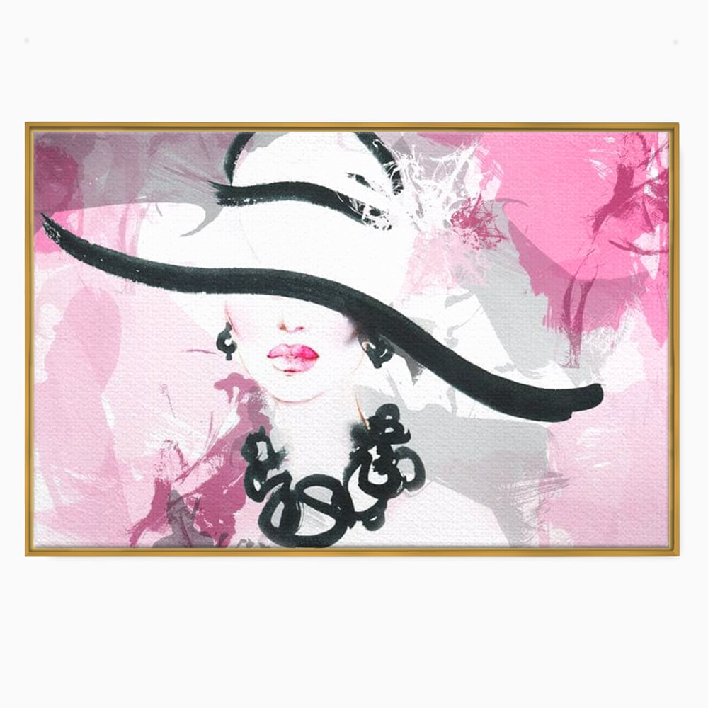 Tablou Canvas Premium, LuxCanva® G1083, Chic si Elegant, Palarie, Accesoriu, Colier, Roz, Sofisticata, Stil, Fashion, Lady, Bijuterie, Living, Dormitor