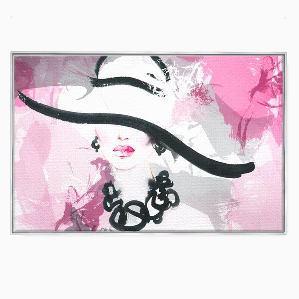 Tablou Canvas Premium, LuxCanva® G1083, Chic si Elegant, Palarie, Accesoriu, Colier, Roz, Sofisticata, Stil, Fashion, Lady, Bijuterie, Living, Dormitor
