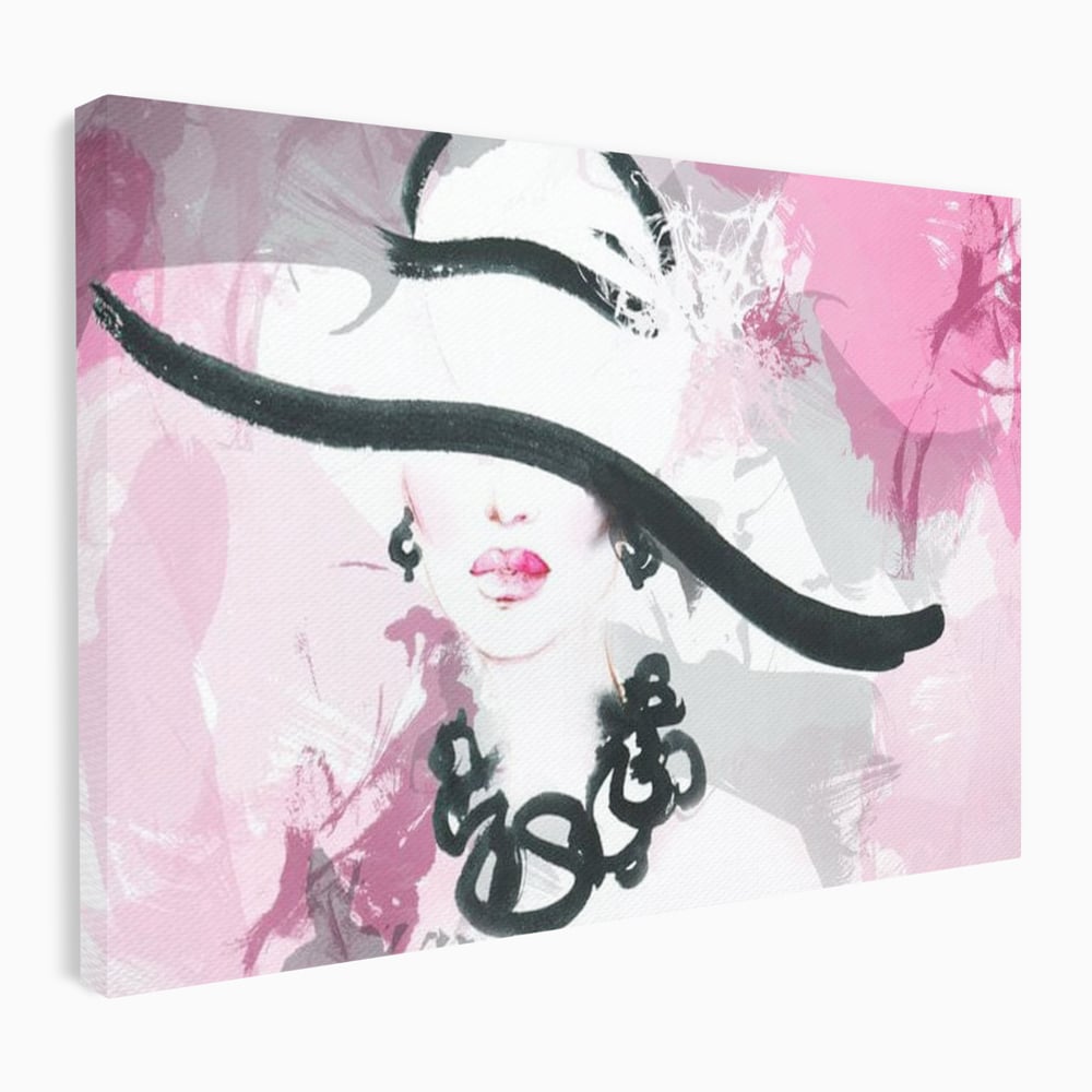 Tablou Canvas Premium, LuxCanva® G1083, Chic si Elegant, Palarie, Accesoriu, Colier, Roz, Sofisticata, Stil, Fashion, Lady, Bijuterie, Living, Dormitor