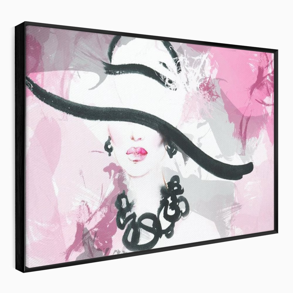 Tablou Canvas Premium, LuxCanva® G1083, Chic si Elegant, Palarie, Accesoriu, Colier, Roz, Sofisticata, Stil, Fashion, Lady, Bijuterie, Living, Dormitor