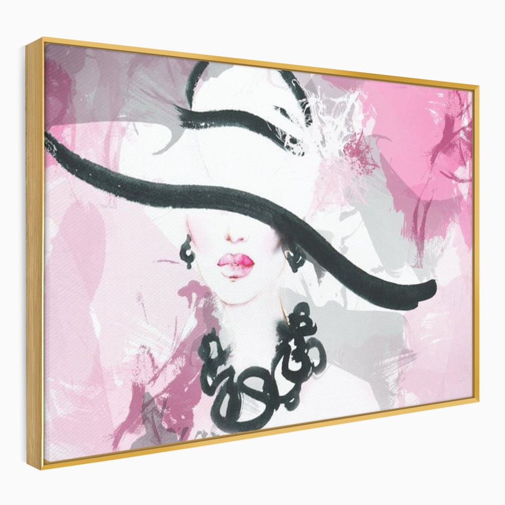 Tablou Canvas Premium, LuxCanva® G1083, Chic si Elegant, Palarie, Accesoriu, Colier, Roz, Sofisticata, Stil, Fashion, Lady, Bijuterie, Living, Dormitor