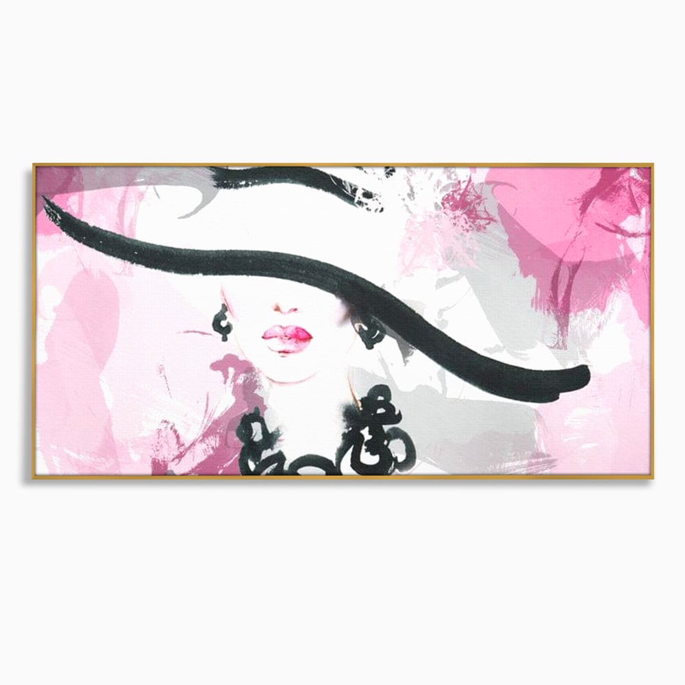 Tablou Canvas Premium, LuxCanva® G1083, Chic si Elegant, Palarie, Accesoriu, Colier, Roz, Sofisticata, Stil, Fashion, Lady, Bijuterie, Living, Dormitor