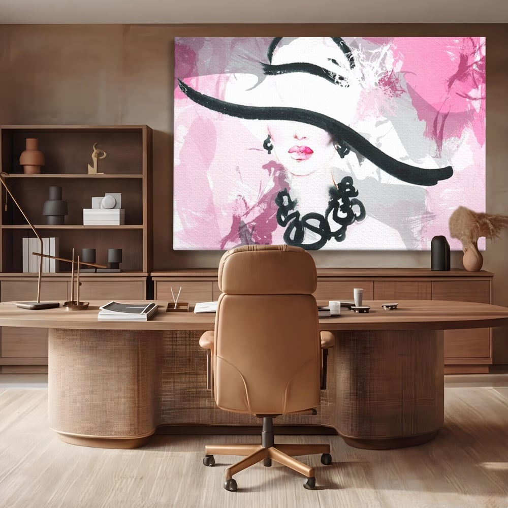 Tablou Canvas Premium, LuxCanva® G1083, Chic si Elegant, Palarie, Accesoriu, Colier, Roz, Sofisticata, Stil, Fashion, Lady, Bijuterie, Living, Dormitor