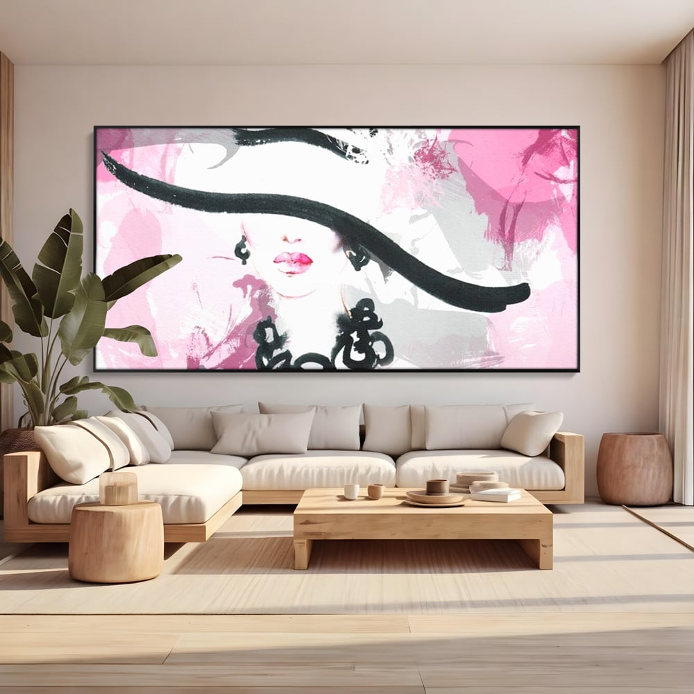 Tablou Canvas Premium, LuxCanva® G1083, Chic si Elegant, Palarie, Accesoriu, Colier, Roz, Sofisticata, Stil, Fashion, Lady, Bijuterie, Living, Dormitor