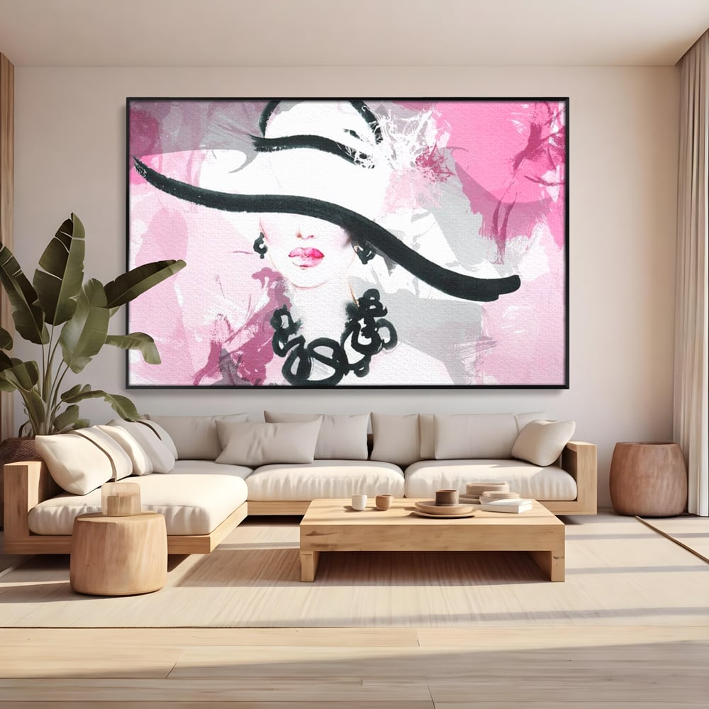 Tablou Canvas Premium, LuxCanva® G1083, Chic si Elegant, Palarie, Accesoriu, Colier, Roz, Sofisticata, Stil, Fashion, Lady, Bijuterie, Living, Dormitor