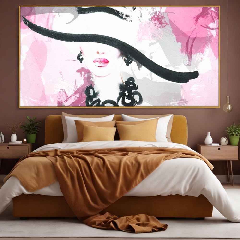 Tablou Canvas Premium, LuxCanva® G1083, Chic si Elegant, Palarie, Accesoriu, Colier, Roz, Sofisticata, Stil, Fashion, Lady, Bijuterie, Living, Dormitor