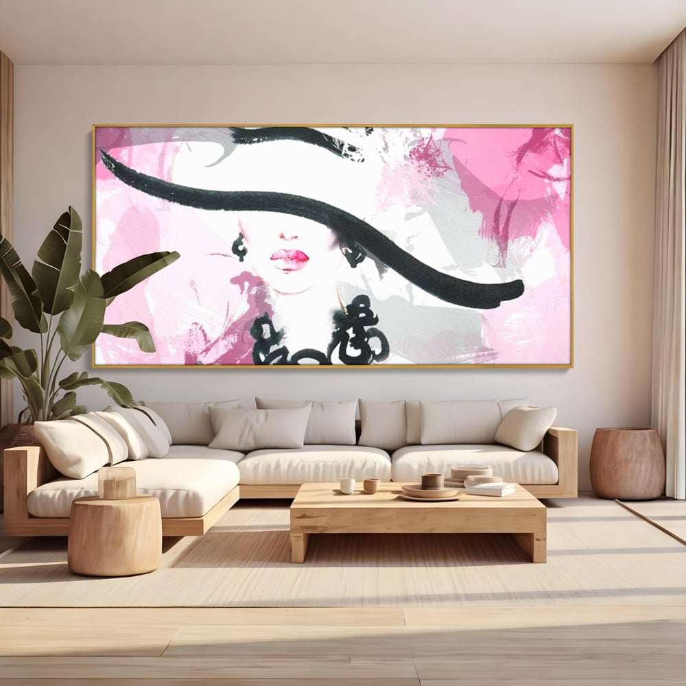Tablou Canvas Premium, LuxCanva® G1083, Chic si Elegant, Palarie, Accesoriu, Colier, Roz, Sofisticata, Stil, Fashion, Lady, Bijuterie, Living, Dormitor