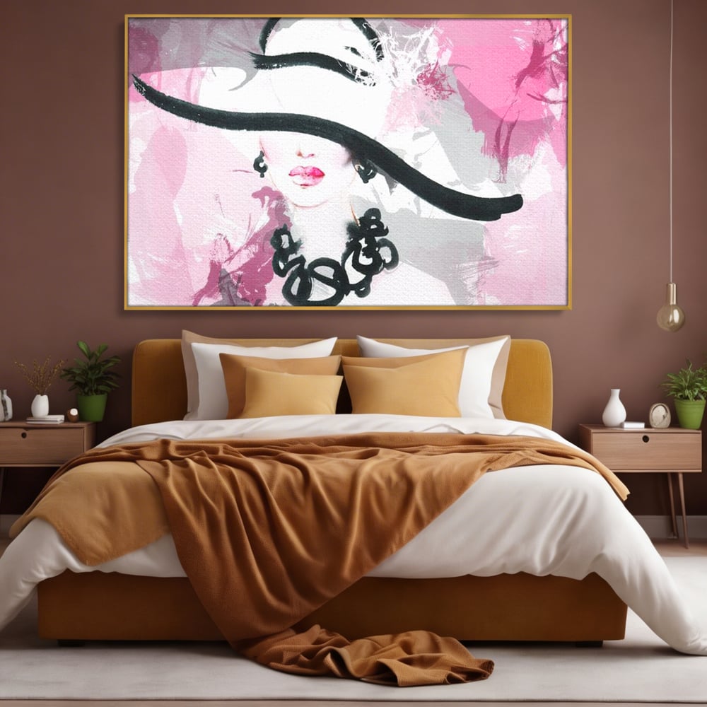Tablou Canvas Premium, LuxCanva® G1083, Chic si Elegant, Palarie, Accesoriu, Colier, Roz, Sofisticata, Stil, Fashion, Lady, Bijuterie, Living, Dormitor