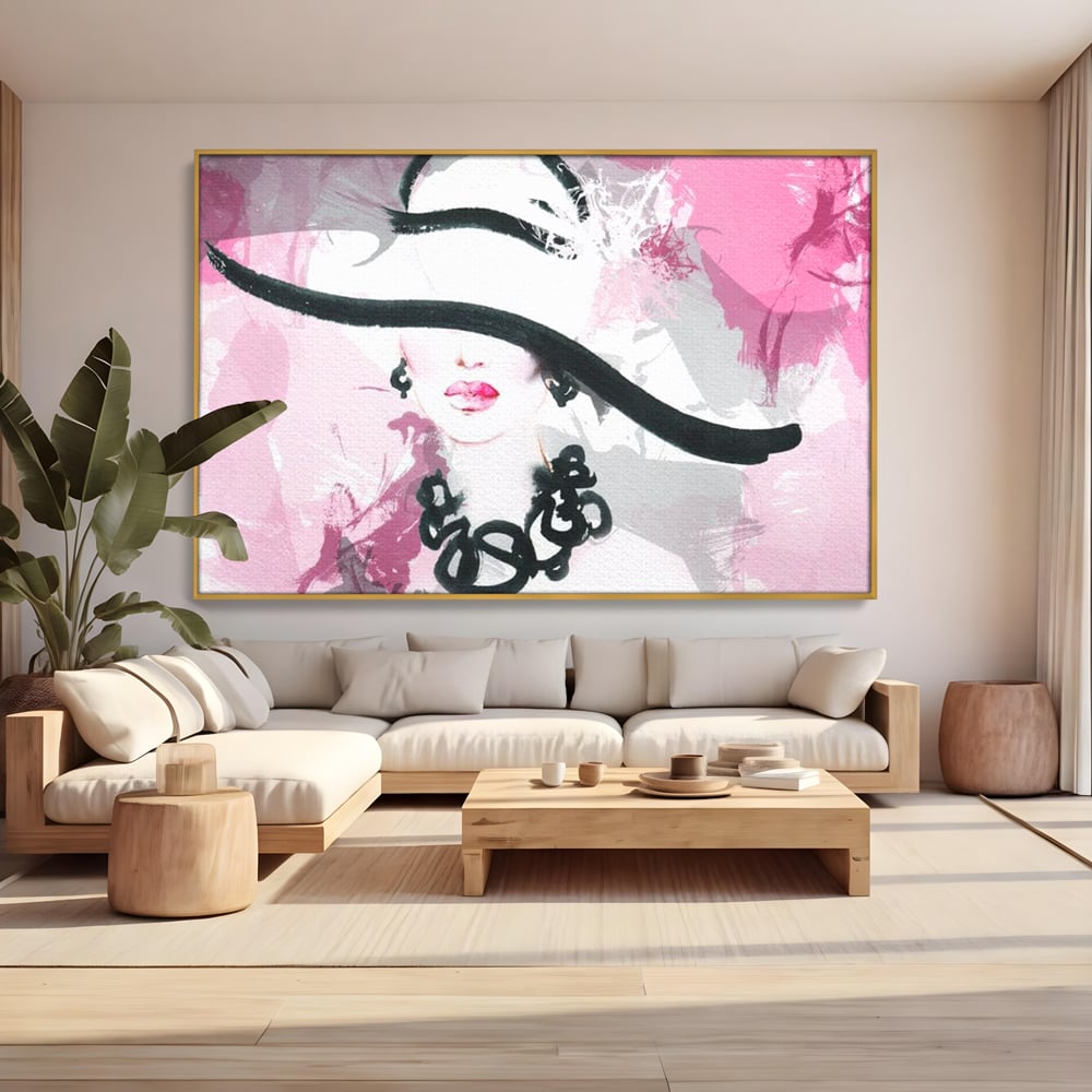 Tablou Canvas Premium, LuxCanva® G1083, Chic si Elegant, Palarie, Accesoriu, Colier, Roz, Sofisticata, Stil, Fashion, Lady, Bijuterie, Living, Dormitor