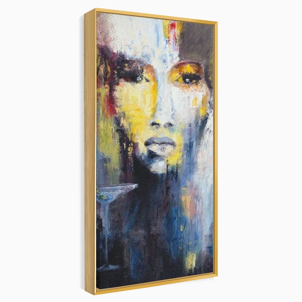 Leinwand Premium Canvas Wandkunst, LuxCanva® G1084, Frau mit Martini, Getränk, Glas, Restaurant, Cocktail, rätselhaft, abstrakt, Party, Wohnen, Schlafzimmer