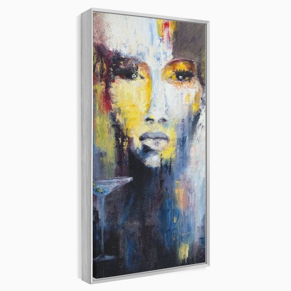 Leinwand Premium Canvas Wandkunst, LuxCanva® G1084, Frau mit Martini, Getränk, Glas, Restaurant, Cocktail, rätselhaft, abstrakt, Party, Wohnen, Schlafzimmer