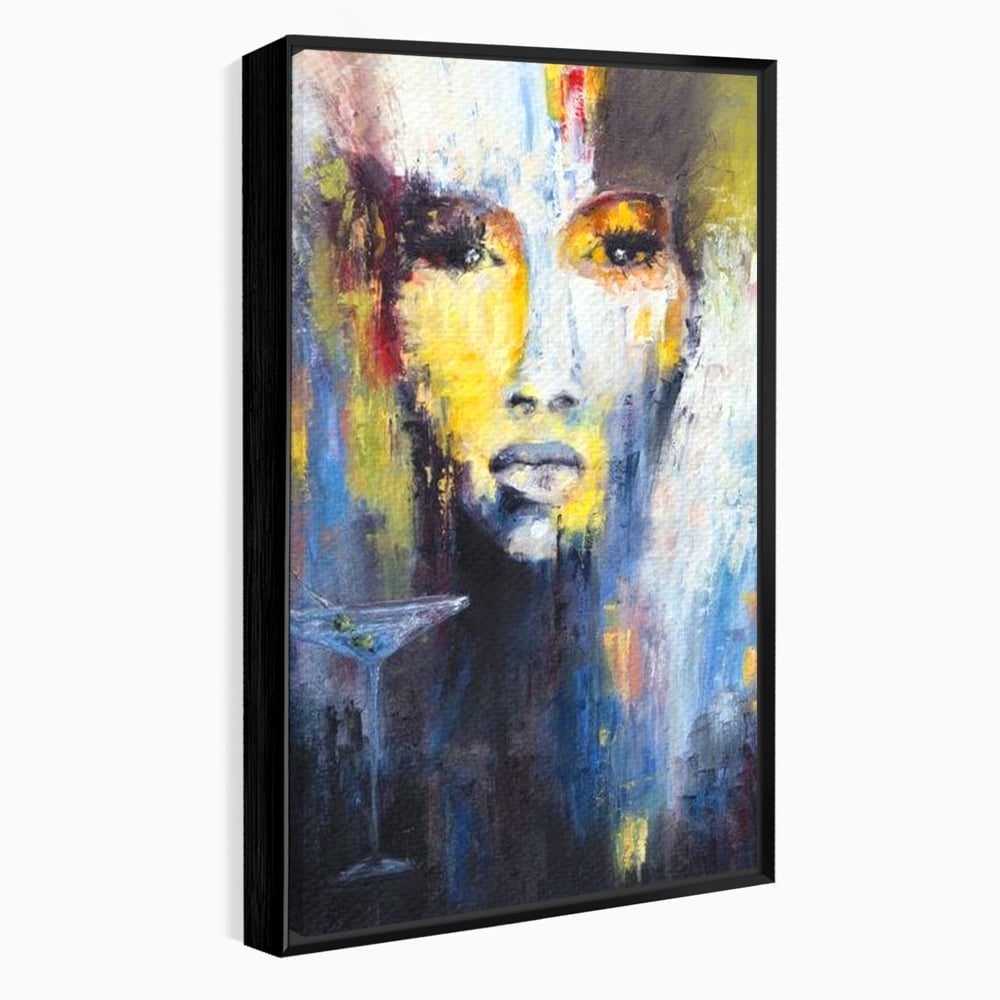 Leinwand Premium Canvas Wandkunst, LuxCanva® G1084, Frau mit Martini, Getränk, Glas, Restaurant, Cocktail, rätselhaft, abstrakt, Party, Wohnen, Schlafzimmer