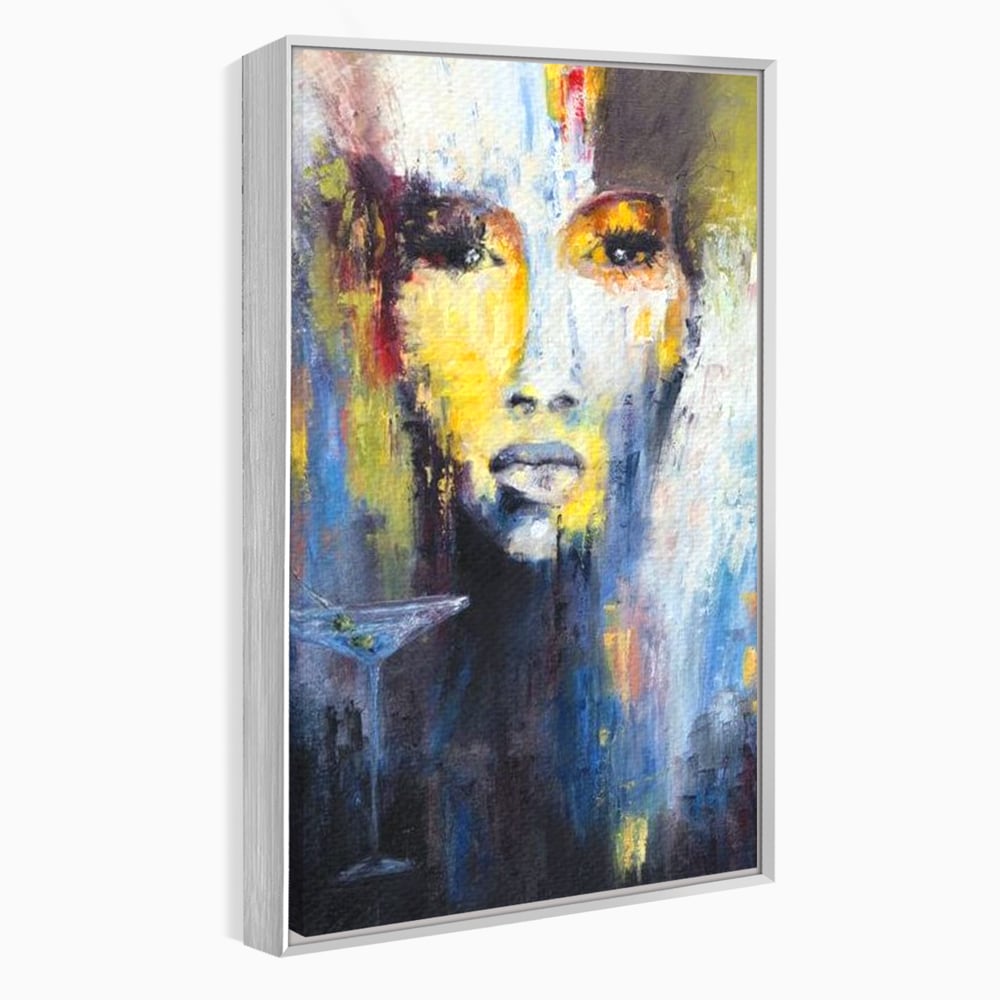 Leinwand Premium Canvas Wandkunst, LuxCanva® G1084, Frau mit Martini, Getränk, Glas, Restaurant, Cocktail, rätselhaft, abstrakt, Party, Wohnen, Schlafzimmer