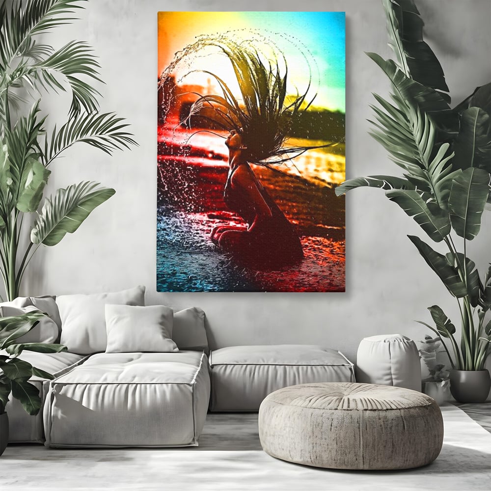 Tablou Canvas Premium, LuxCanva® G1085, O Vara Neon, Apa, Lumina, Plaja, Apus, Natura, Vibe, Spirit, Salbatic, Libertate, Vacanta, Living, Dormitor