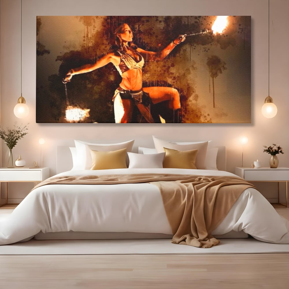 Leinwand Wandkunst Canvas Premium, LuxCanva® G1086, Feuertanz, Kraft, Brandstiftung, Spektakel, Künstler, Show, Zirkus, Kunst, Flammen, Atmosphäre, Wohnen, Schlafzimmer