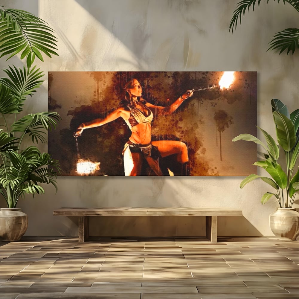 Leinwand Wandkunst Canvas Premium, LuxCanva® G1086, Feuertanz, Kraft, Brandstiftung, Spektakel, Künstler, Show, Zirkus, Kunst, Flammen, Atmosphäre, Wohnen, Schlafzimmer