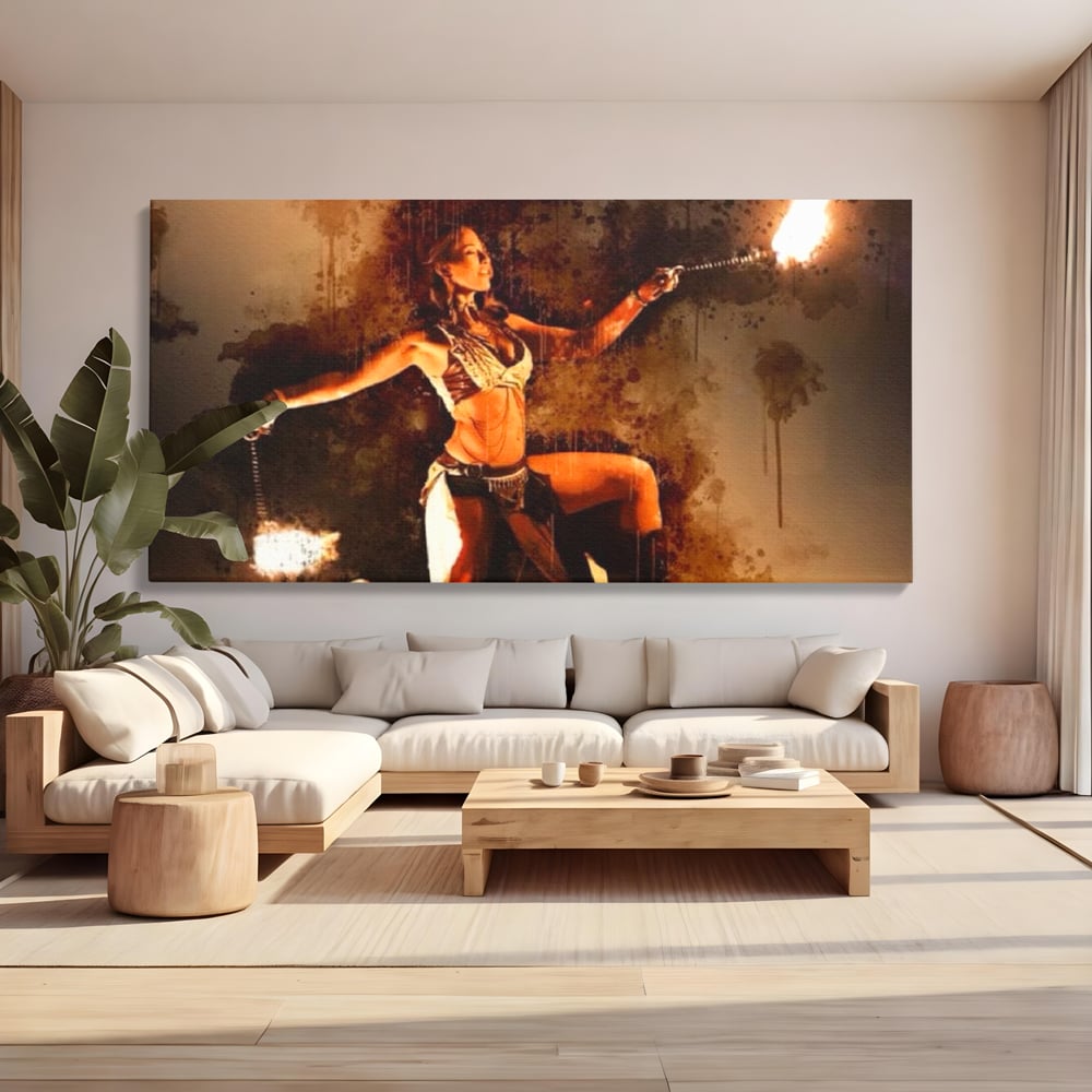 Leinwand Wandkunst Canvas Premium, LuxCanva® G1086, Feuertanz, Kraft, Brandstiftung, Spektakel, Künstler, Show, Zirkus, Kunst, Flammen, Atmosphäre, Wohnen, Schlafzimmer