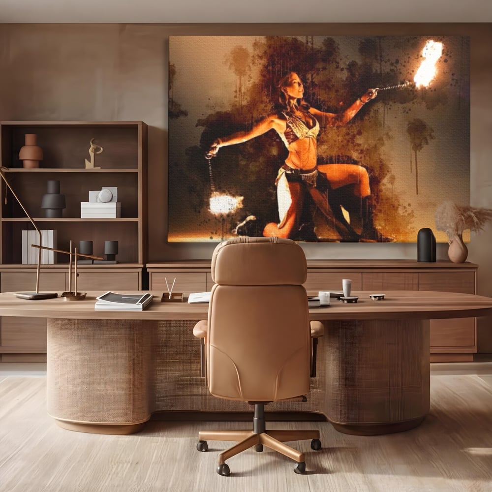 Leinwand Wandkunst Canvas Premium, LuxCanva® G1086, Feuertanz, Kraft, Brandstiftung, Spektakel, Künstler, Show, Zirkus, Kunst, Flammen, Atmosphäre, Wohnen, Schlafzimmer