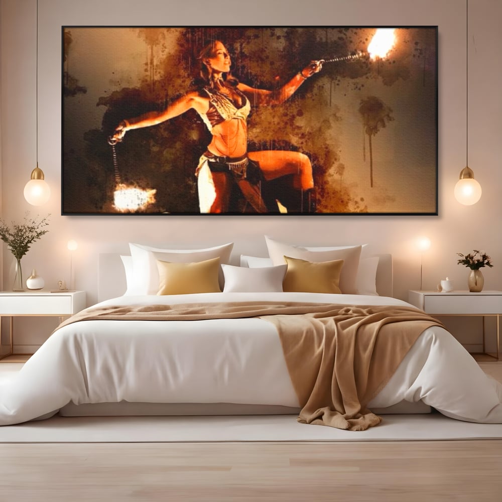 Leinwand Wandkunst Canvas Premium, LuxCanva® G1086, Feuertanz, Kraft, Brandstiftung, Spektakel, Künstler, Show, Zirkus, Kunst, Flammen, Atmosphäre, Wohnen, Schlafzimmer