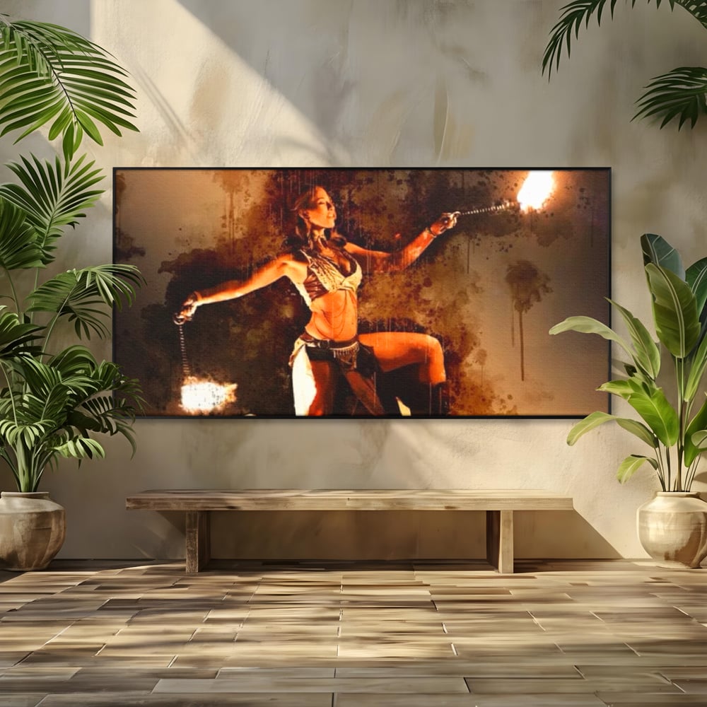 Leinwand Wandkunst Canvas Premium, LuxCanva® G1086, Feuertanz, Kraft, Brandstiftung, Spektakel, Künstler, Show, Zirkus, Kunst, Flammen, Atmosphäre, Wohnen, Schlafzimmer