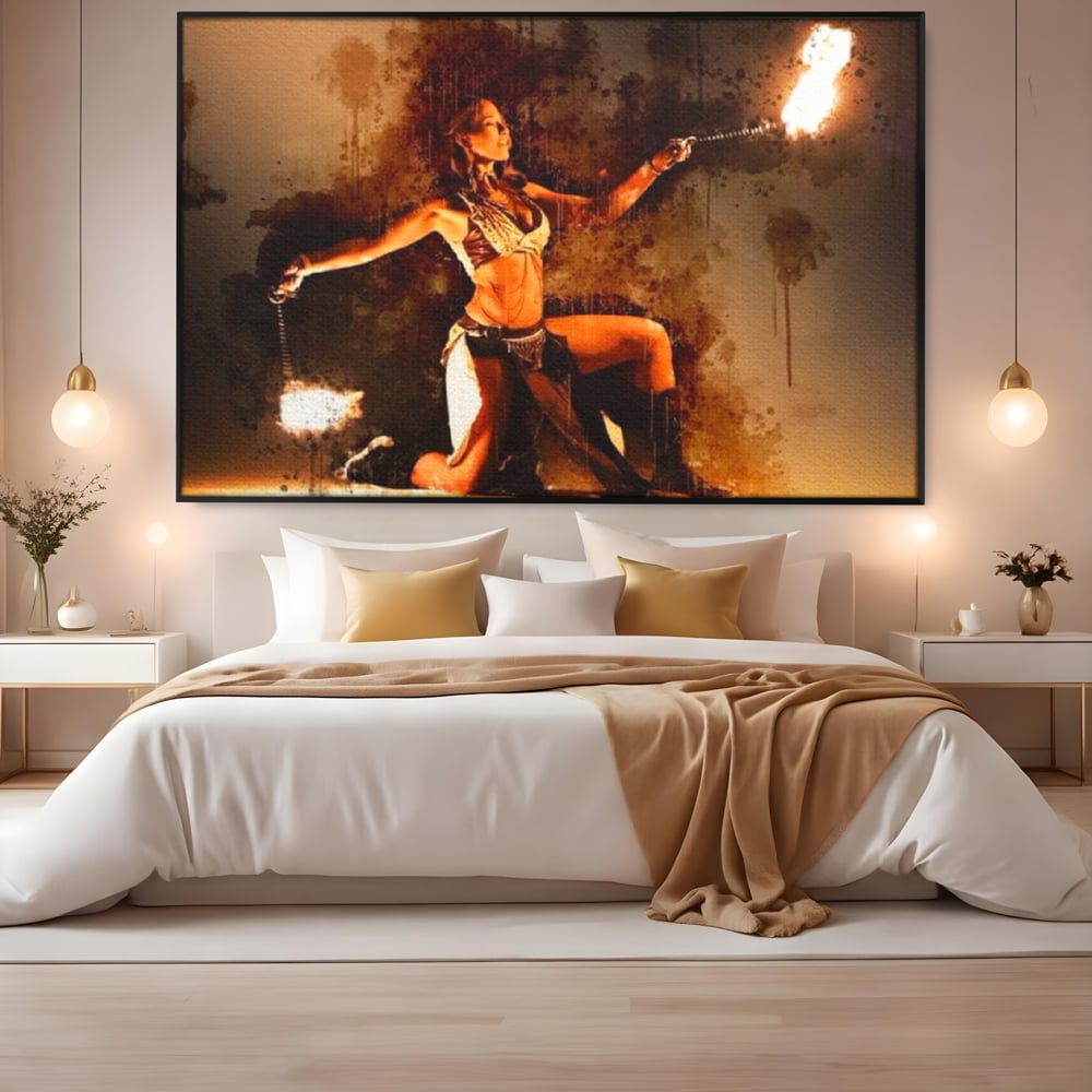 Leinwand Wandkunst Canvas Premium, LuxCanva® G1086, Feuertanz, Kraft, Brandstiftung, Spektakel, Künstler, Show, Zirkus, Kunst, Flammen, Atmosphäre, Wohnen, Schlafzimmer