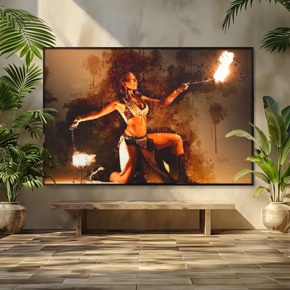 Leinwand Wandkunst Canvas Premium, LuxCanva® G1086, Feuertanz, Kraft, Brandstiftung, Spektakel, Künstler, Show, Zirkus, Kunst, Flammen, Atmosphäre, Wohnen, Schlafzimmer