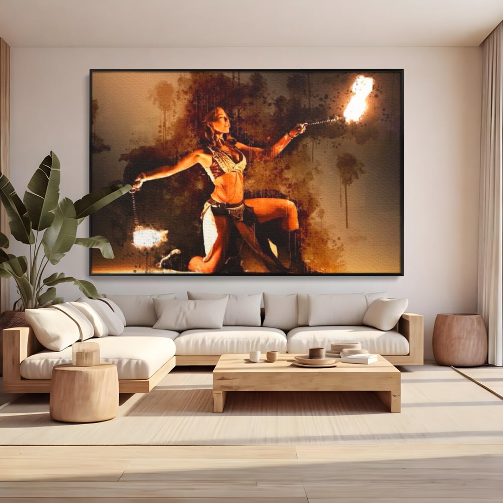 Leinwand Wandkunst Canvas Premium, LuxCanva® G1086, Feuertanz, Kraft, Brandstiftung, Spektakel, Künstler, Show, Zirkus, Kunst, Flammen, Atmosphäre, Wohnen, Schlafzimmer