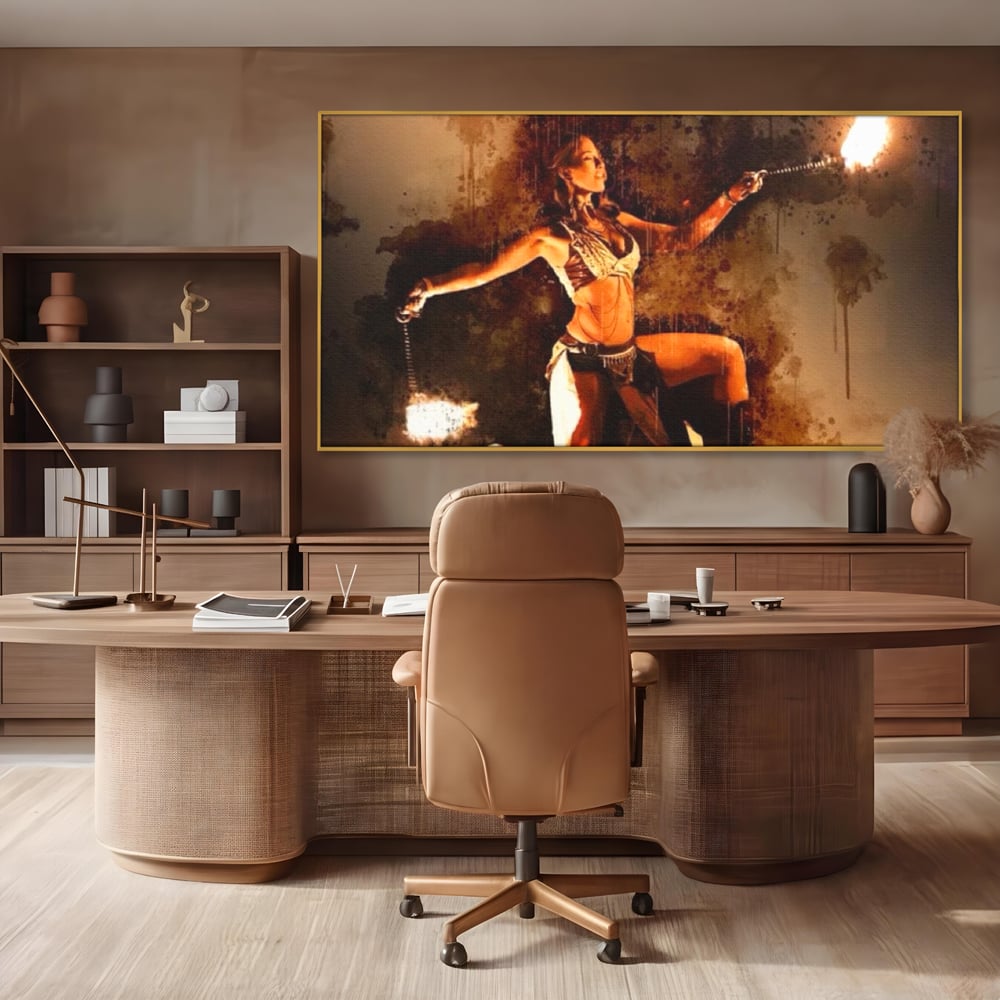 Leinwand Wandkunst Canvas Premium, LuxCanva® G1086, Feuertanz, Kraft, Brandstiftung, Spektakel, Künstler, Show, Zirkus, Kunst, Flammen, Atmosphäre, Wohnen, Schlafzimmer