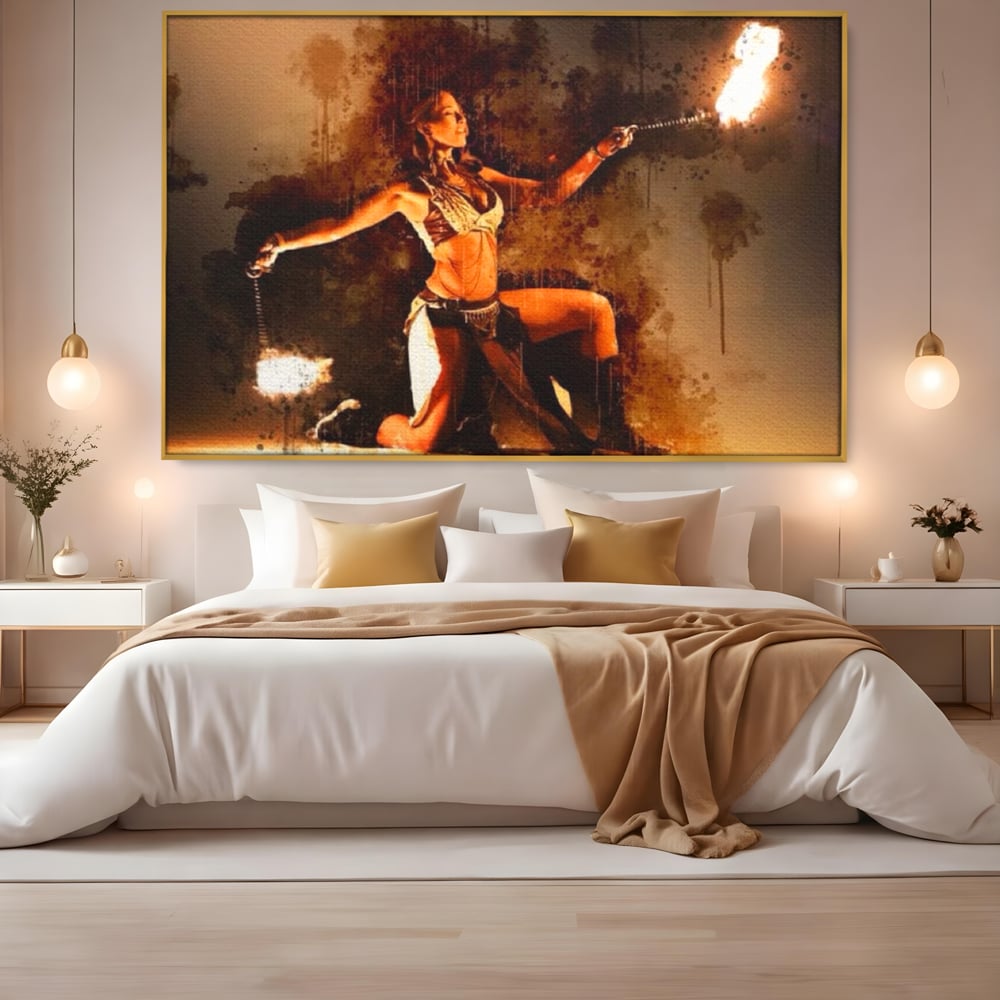 Leinwand Wandkunst Canvas Premium, LuxCanva® G1086, Feuertanz, Kraft, Brandstiftung, Spektakel, Künstler, Show, Zirkus, Kunst, Flammen, Atmosphäre, Wohnen, Schlafzimmer