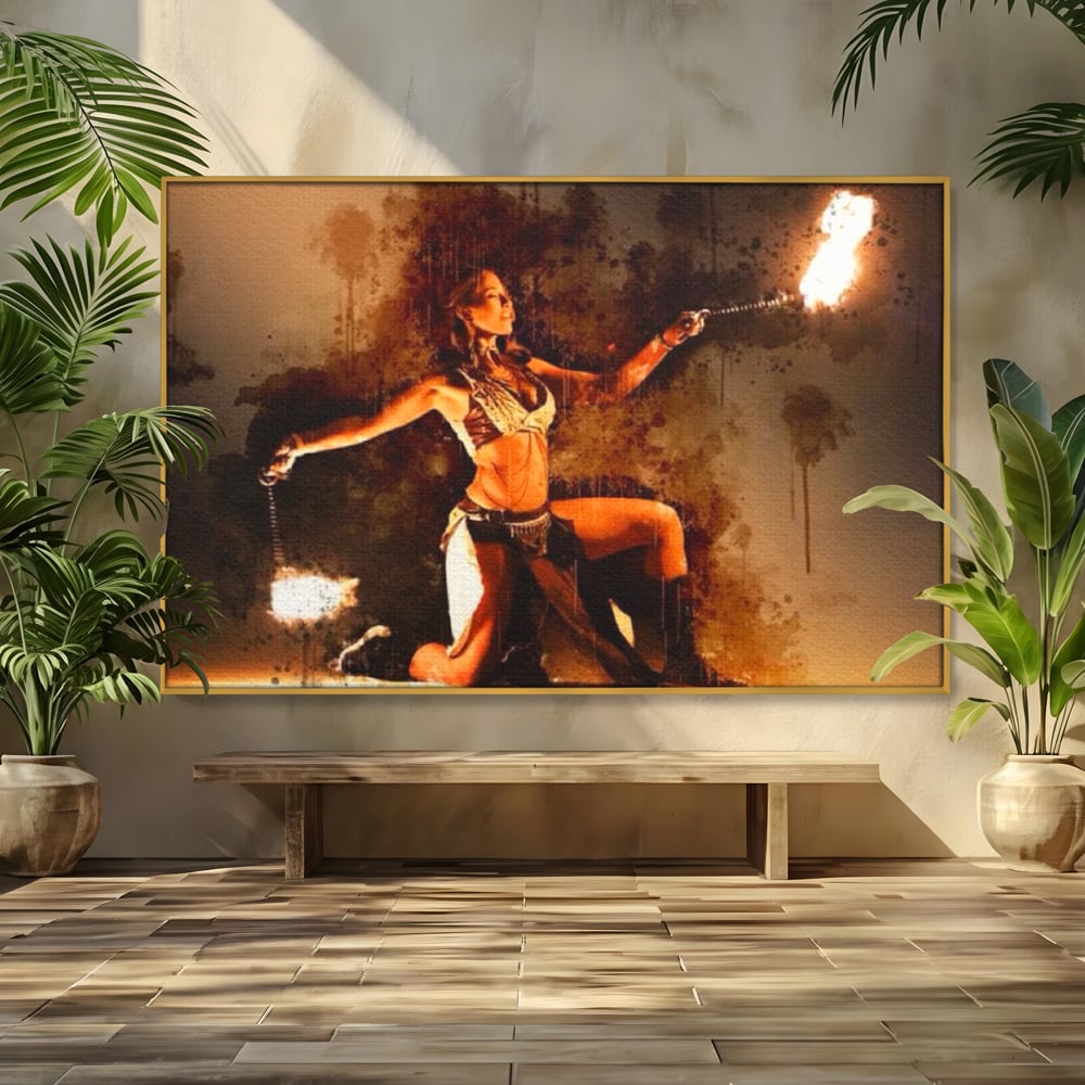 Leinwand Wandkunst Canvas Premium, LuxCanva® G1086, Feuertanz, Kraft, Brandstiftung, Spektakel, Künstler, Show, Zirkus, Kunst, Flammen, Atmosphäre, Wohnen, Schlafzimmer