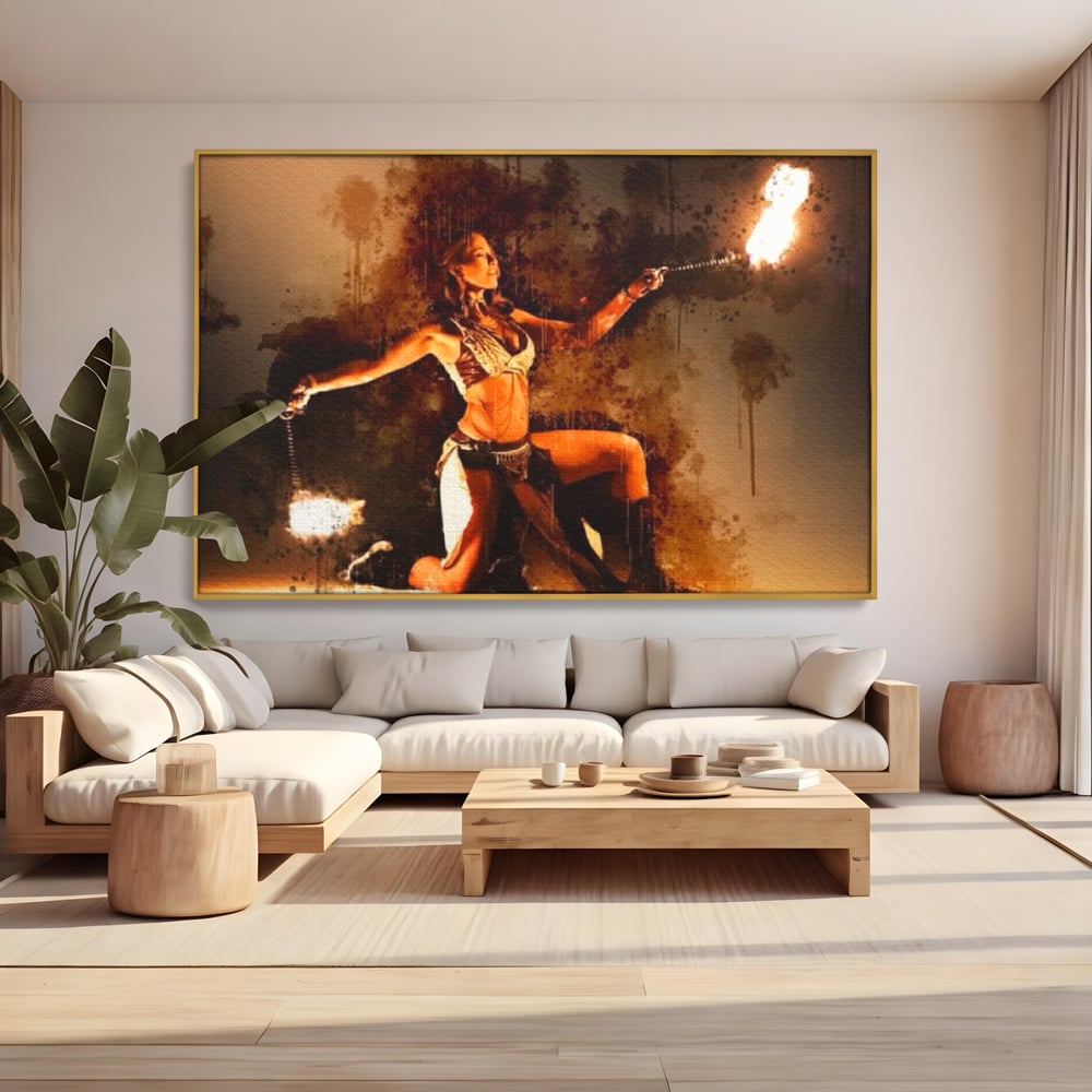 Leinwand Wandkunst Canvas Premium, LuxCanva® G1086, Feuertanz, Kraft, Brandstiftung, Spektakel, Künstler, Show, Zirkus, Kunst, Flammen, Atmosphäre, Wohnen, Schlafzimmer