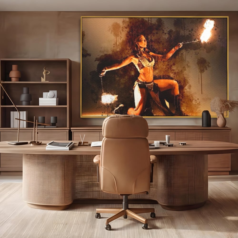 Leinwand Wandkunst Canvas Premium, LuxCanva® G1086, Feuertanz, Kraft, Brandstiftung, Spektakel, Künstler, Show, Zirkus, Kunst, Flammen, Atmosphäre, Wohnen, Schlafzimmer